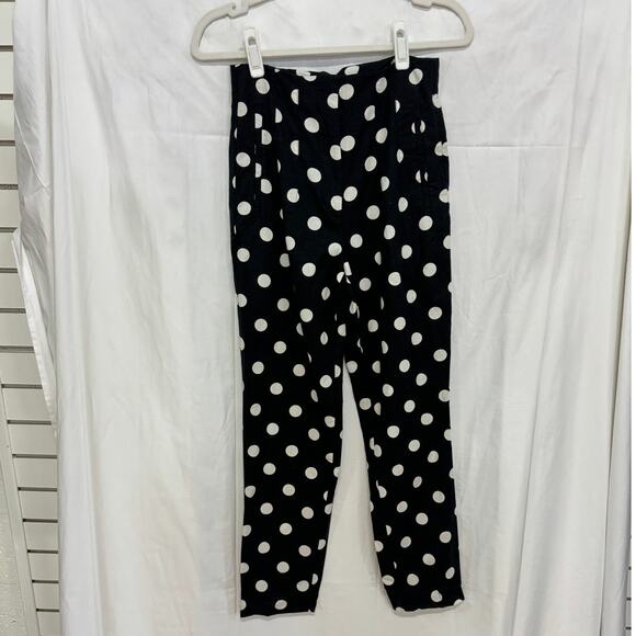 Zara Linen Blend High-Waist Polka Dot Cropped Trousers Black/White Womens Size S - Picture 3 of 5